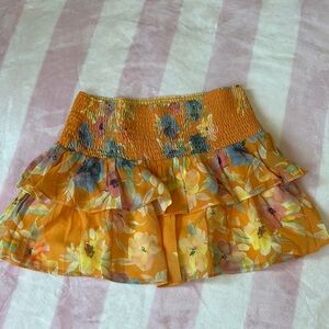 Amanda Uprichard Floral Ruffle Skirt in Orange and Blue from Revolve